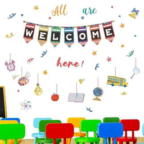 Welcome Back to School Wall Decals,Classroom Window Clings,First Day of School Window Stickers,Welcome to Our Classroom Wall Stickers for Students Teachers Nursery Preschool Kid's Room Playroom