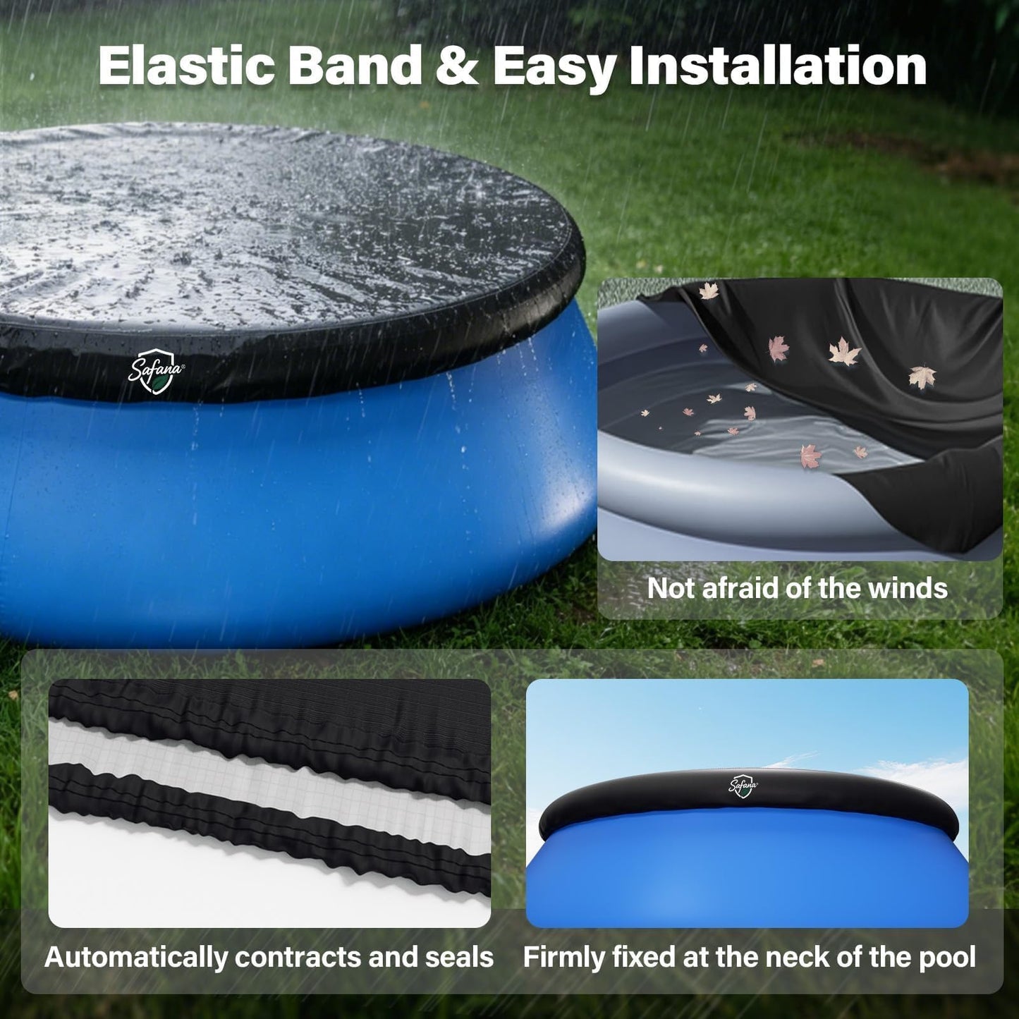 SAFANA 6ft Inflatable Pool Covers for Above Ground Pools Round Pool Cover for Inflatable Easy Set Pool with Elastic Band, Swimming Pool Windproof Dustproof
