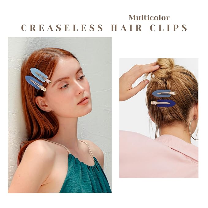 No Crease Creaseless No Bend Hair Clips For Styling Non Slip Flat Clips For Makeup Hair Accessories For Women,Black Multiple Blue,12 PCS
