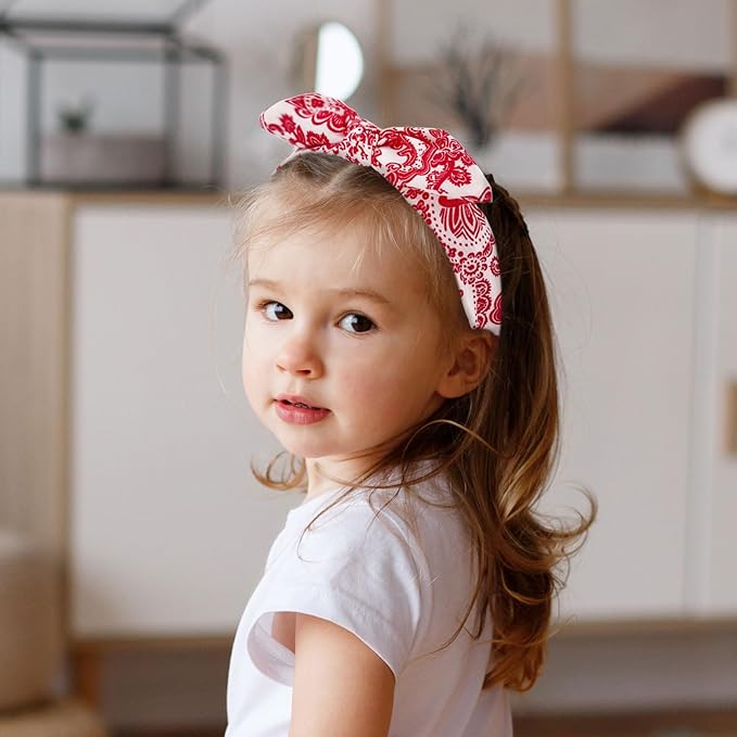 Bow Headbands for Girls,Thin Headband with Bow Women Hair Accessories Fashion Knotted Head Band Non Slip Hairband Hair Hoops for Paisley(Red and Black, 2Pcs)