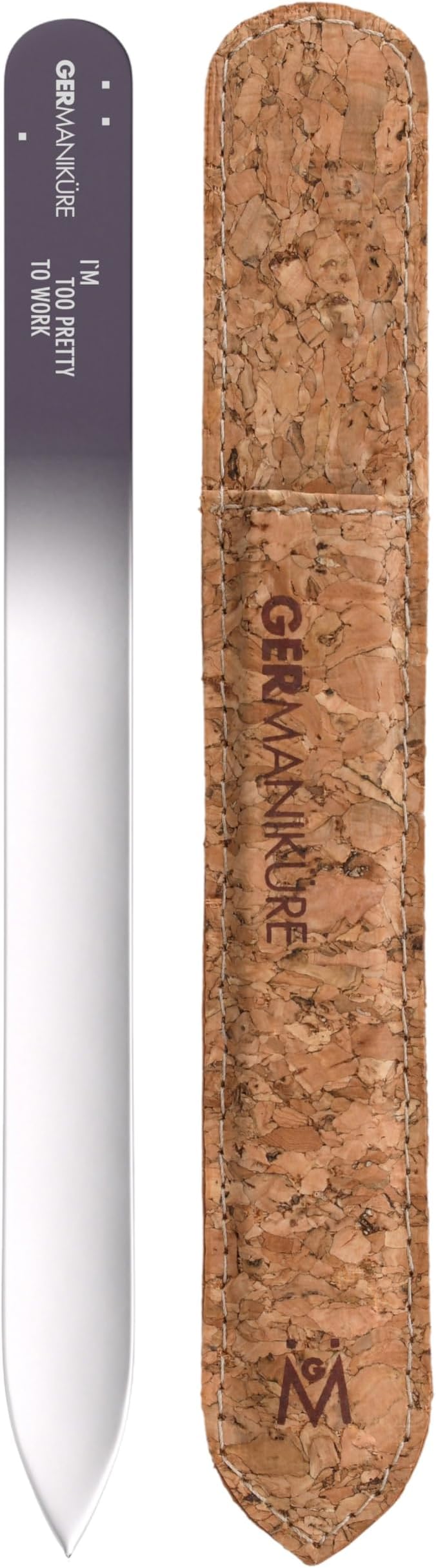 GERMANIKURE Glass Nail File in Cork Sleeve - I'm Too Pretty to Work - Professional Crystal Nail File for Natural Nails - Ideal Manicure & Pedicure Tool for Smooth, Easy Shaping - Nail Care Gift