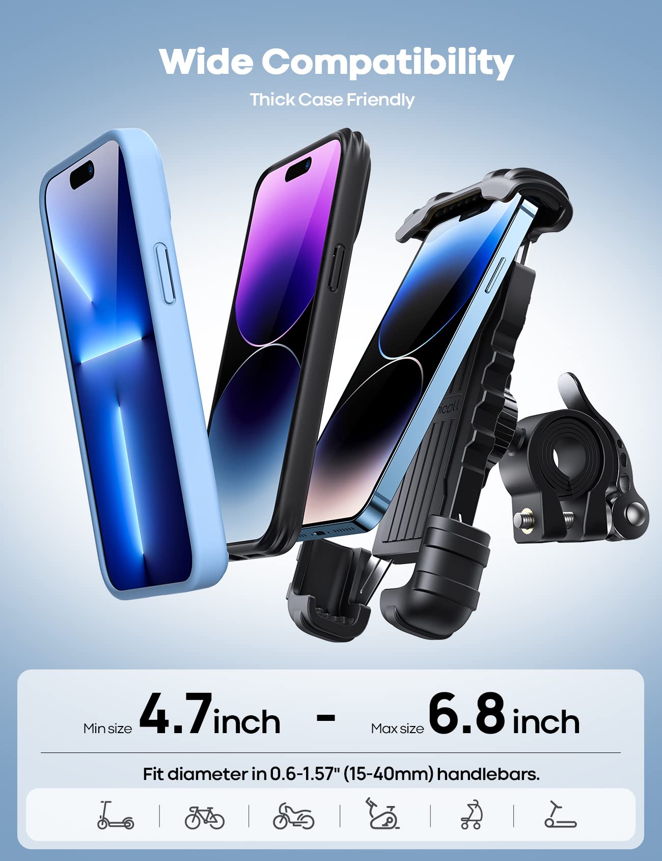 Lamicall Bike Phone Holder, Motorcycle Mount - Motorcycle Phone Holder, Handlebar Cell Phone Clamp, Scooter Phone Clip Gifts for iPhone 17 Air Pro Max, 16 15 Plus, S20, 4.7 to 6.8" Smartphones