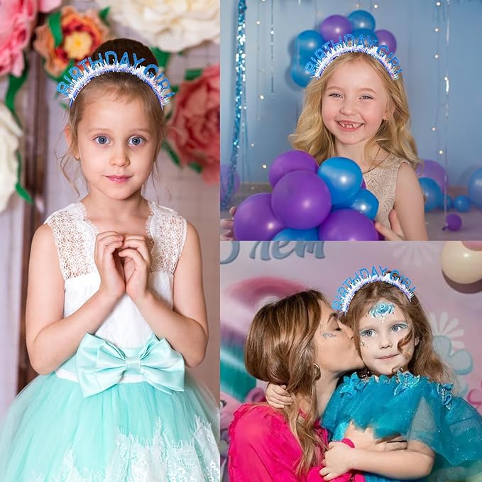 CIEHER Royal Blue Birthday Girl Headband Birthday Crown for Women Girls