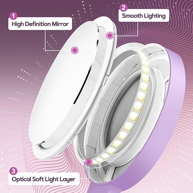 B Beauty Planet Magnifying Mirror with Light 30X, Double-Sided 1X/30X Magnifying Makeup Mirror with Tweezer, 2000mAh 3 Colour Modes with Adjustable Brightness,Foldable Travel Mirror(Purple)