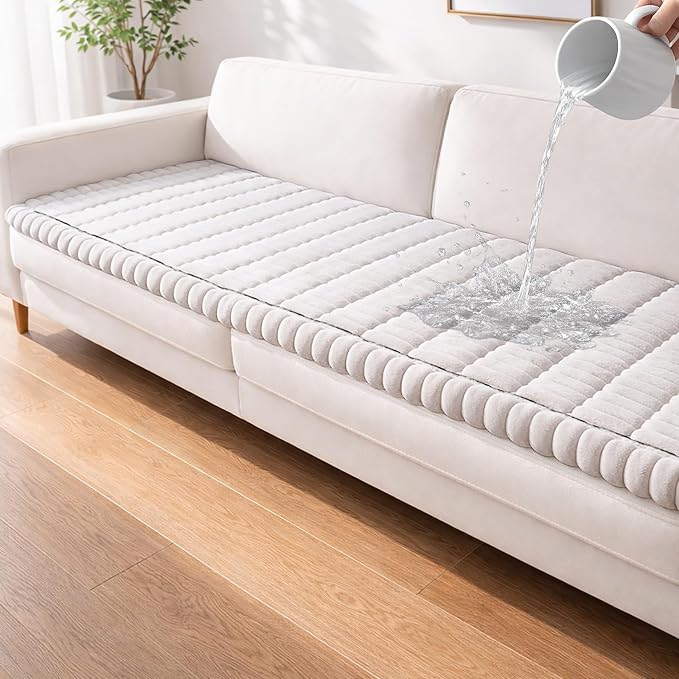 Waterproof Couch Cover for Dogs Washable,Non Slip Fuzzy Durable Couch Covers for 3 Cushion Sofa Pet Friendly Sofa Cover Dog Thick Soft Slipcovers Protector Couches Mat Bed (White, 27.6" x 82.7")