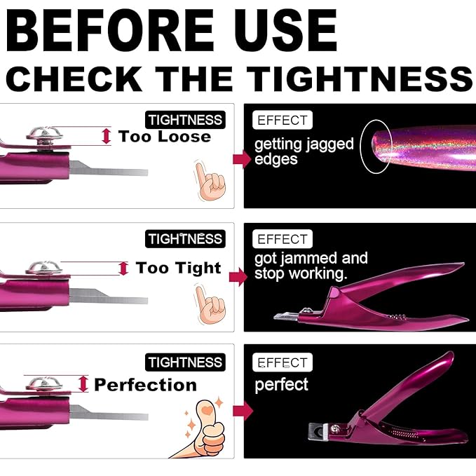 Violet Red Premium Adjustable Nail Clippers with Magnets Sizers for Acrylic Nails, Stainless Steel Nail Cutter Trimmer for Artificial Fake False Tips Manicure Sharp Blade Clip Tool for Salon Beauty