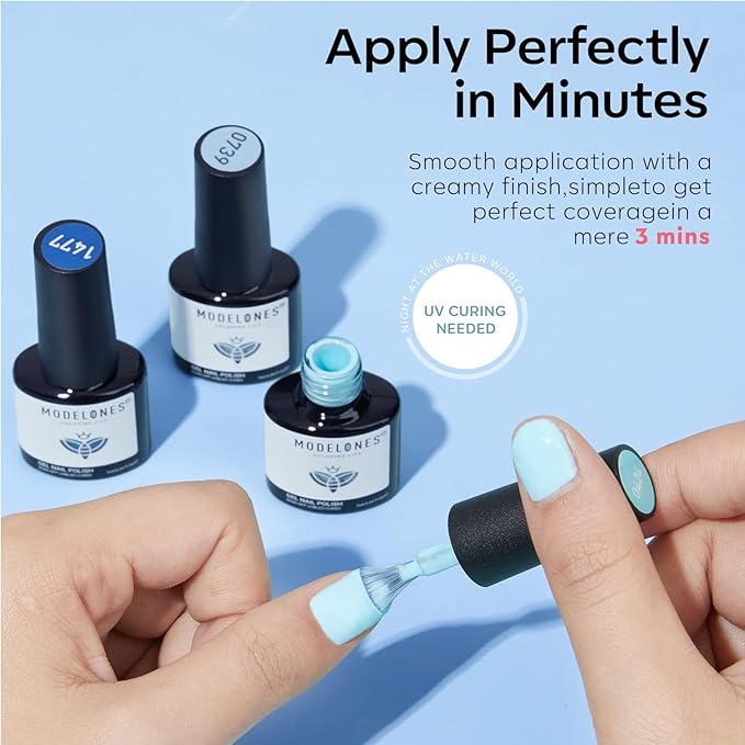 modelones Blue Gel Nail Polish Set 6 Colors, 2026 Spring Pastel Royal Navy Sky Icy Klein Blue Glitter Gel Polish Kit Light to Dark Shades Soak Off All Seaones Nail Art Gel Salon DIY Manicure Gift
