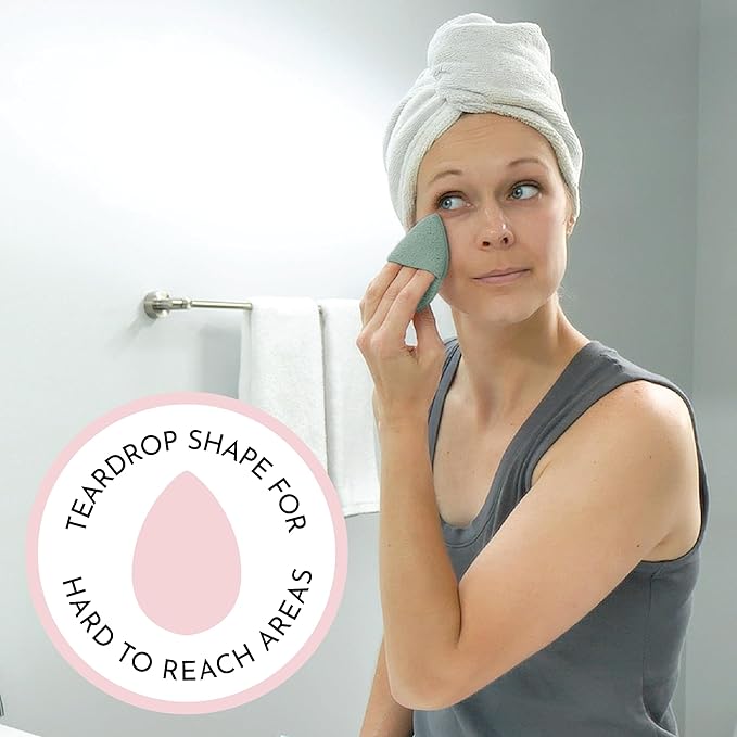 S&T INC. Face Scrubber Exfoliator, Facial Sponges for Face Wash, Reusable Makeup Remover Exfoliating Pads, Gray and Sage, 2.6 in x 3.9 in., 2 Pack