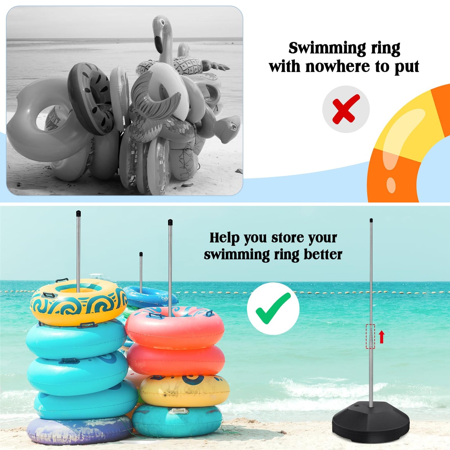 MorningRo Pool Float Storage Rack Pool Float Holder Stainless Steel Equipment Holder Water Filling Base Portable Scalable Outdoor Rack for Swimming Outdoor Storage(13 x 78 in,Black)