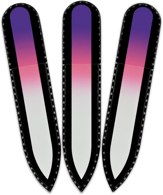 Mont Bleu Rainbow Crystal Nail File in Black Pouch - Small - Purse Size - Czech Tempered Glass - Handmade in Czech Republic - Fingernail Nail File