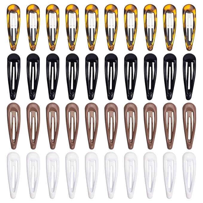 40pcs Hair Clips Set for Women & Girls, 2 Inch Non-Slip Metal Barrettes for Thick or Thin Hair, Reusable Classic Clips in Black, Brown, White, and Tortoise