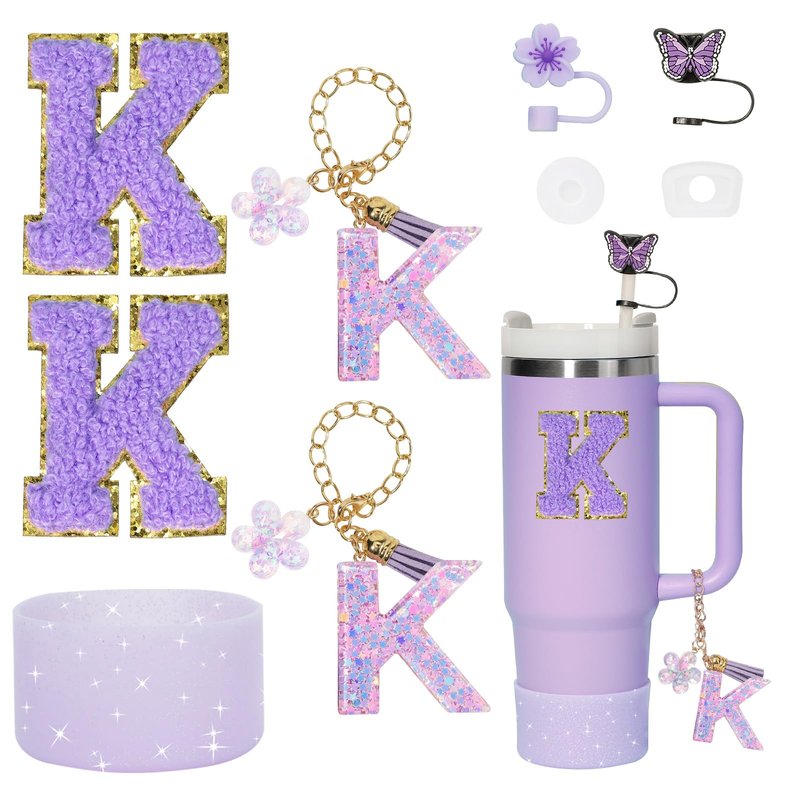 Liangang Stanley Cup Accessories Set, Compatible with Stanley 30oz 40oz, Includes: 2 Straw Covers & 2 Boot Covers, Spill-Proof Stopper, 2 Handles & 2 Sticker Letters (Incl. Letter K)