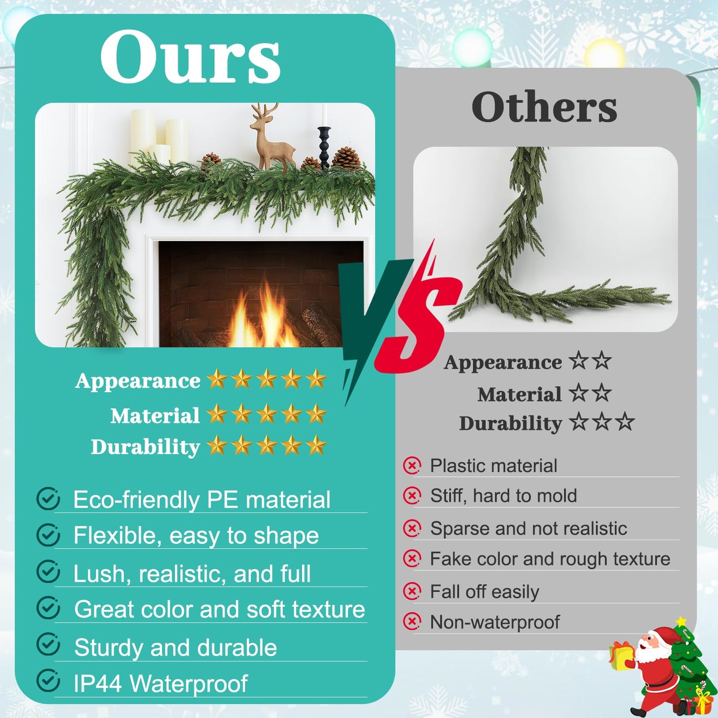 TOWPONICS 12FT（2 * 6FT） Christmas Norfolk Pine Garland, Real Touch Faux Green Garlands, Winter Artificial Greenery Garland for Mantle, Stairs, Table, Fireplace, Indoor & Outdoor Xmas Decorations