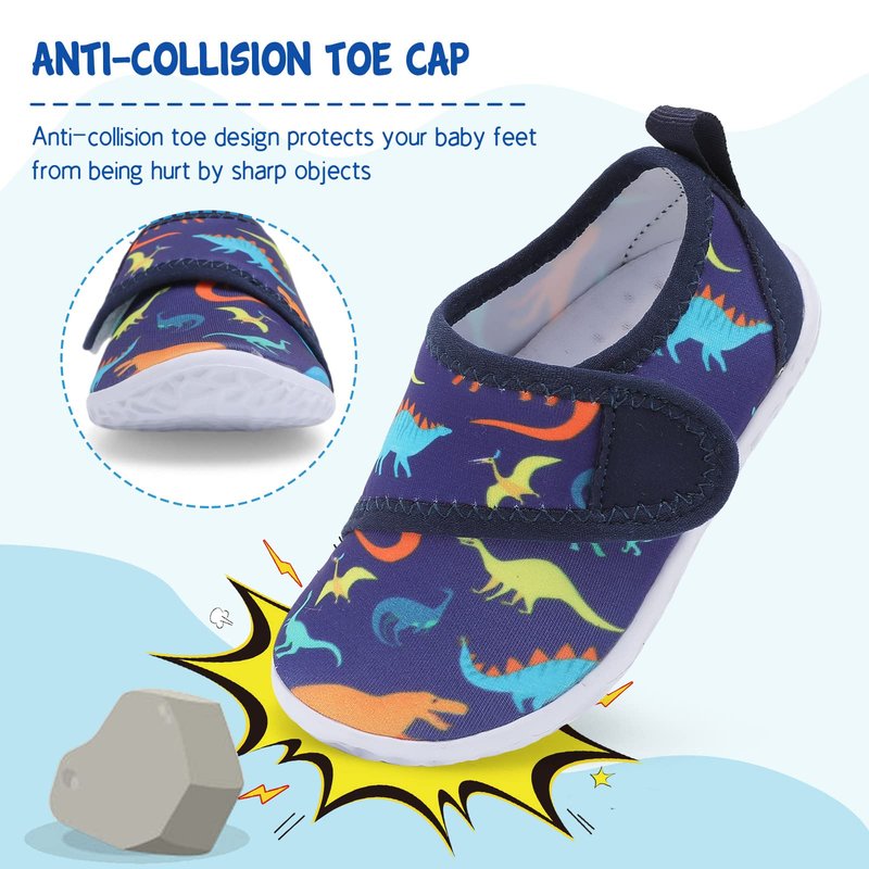 LeIsfIt Kids Water Shoes Toddler Girls Boys Swim Shoes Outdoor Quick-Dry Breathable Aqua Socks for Beach Pool Surf, Blue Dinosaur, 12 Little Kid