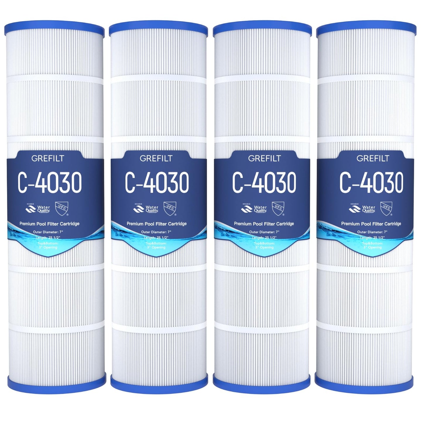 Grefilt 4-Pack C4030 Pool Filter Cartridges, Compatible with Hayward SwimClear C4030, C4025, C4020, Replaces Pleatco PA106, Hayward CX880XRE, Unicel C-7488, 425 sq.ft