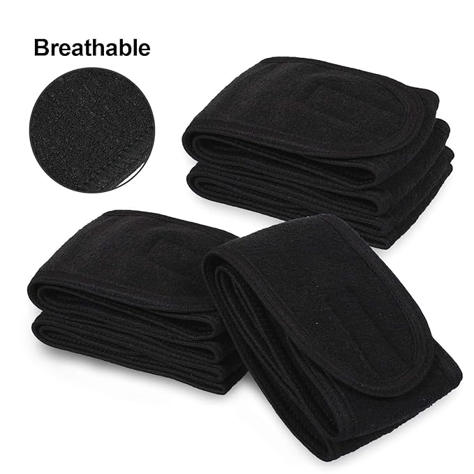Whaline Spa Facial Headband Head Wrap Terry Cloth Headband 4 Counts Stretch Towel for Bath, Makeup and Sport (Black)