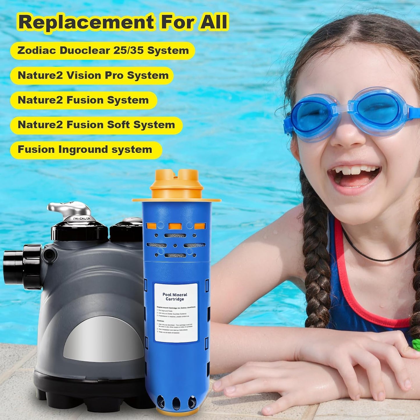 Replacement W28000 W28001 W28002 for Nature2 Duoclear 25 35 Pool Mineral Cartridge for Zodiac DuoClear Fusion, Fusion Soft, Vision Pro System Inground, Blue