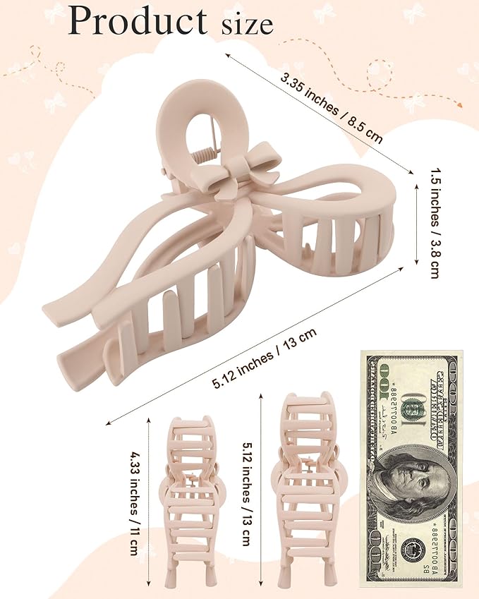 4 PCS Bow Hair Clips for Women Bow Claw Clip 5" Extra Large Hair Claw Clips for Thick and Long Hair Cute Bows Big Clip