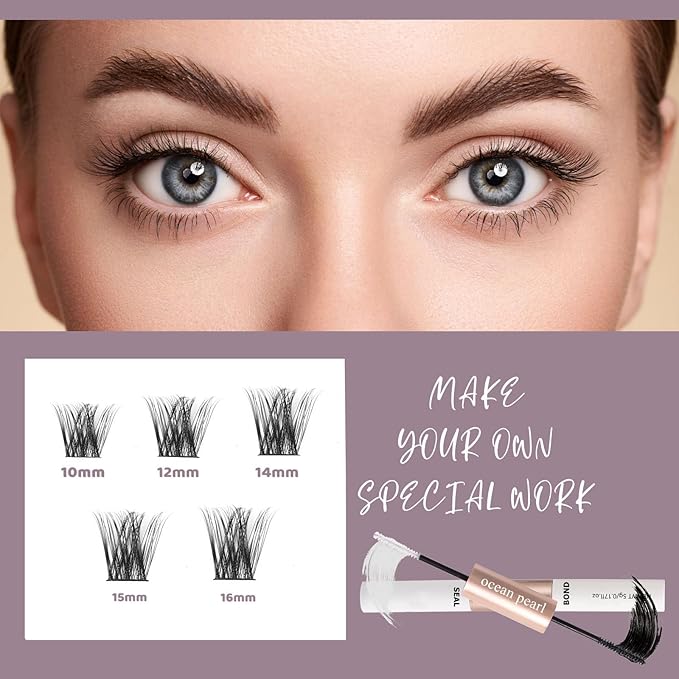 Individual Lashes 120 Cluster Lashes DIY Eyelash Extension Thin Band Wide Stem Lash Clusters with Applicator and Lash Bond and Seal Lash Extension Kit Mix 10-16mm Length C/D-OP01