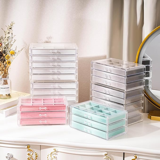 ProCase Earring Holder Organizer Jewelry Box with 8 Drawers, Acrylic Clear Earring Case with Adjustable Velvet Trays for Women - Grey, 8 Layers
