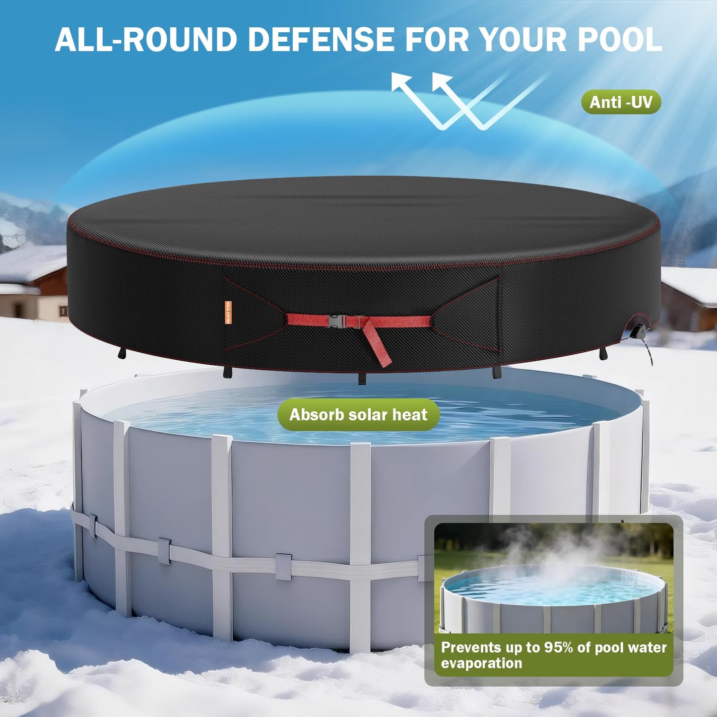 9 Ft Round Pool Cover, Solar Covers for Above Ground Pools, Stock Tank Pool Cover Protector with Accessories, Round Hot Tub Cover Ideal for Waterproof and Dustproof