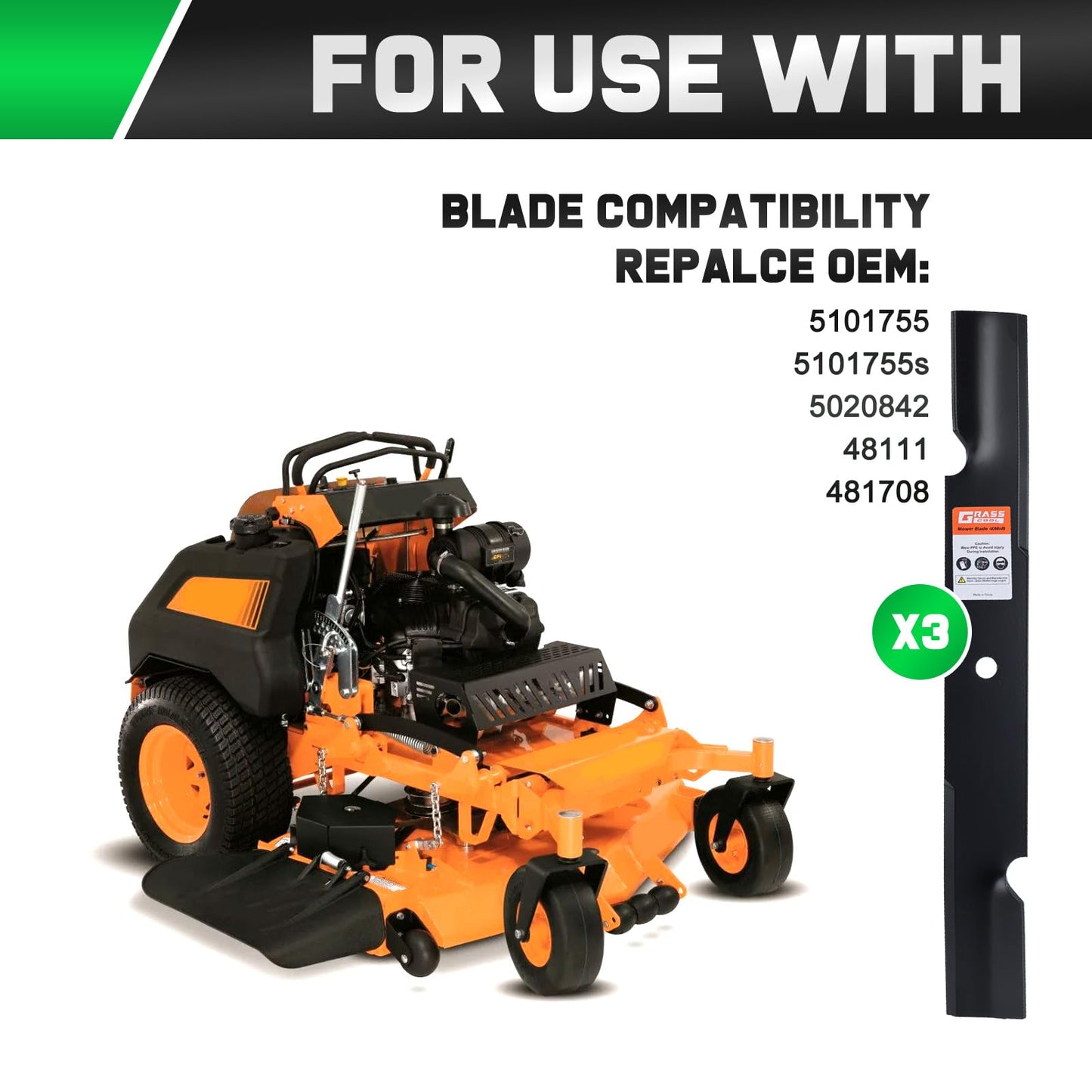 Grasscool 5101755 5101755s Blades Compatible with Ferris Scag Turf Tiger Bad Boy Simplicity 61" Zero Turn Mower Replace for 5020842 48111 481708