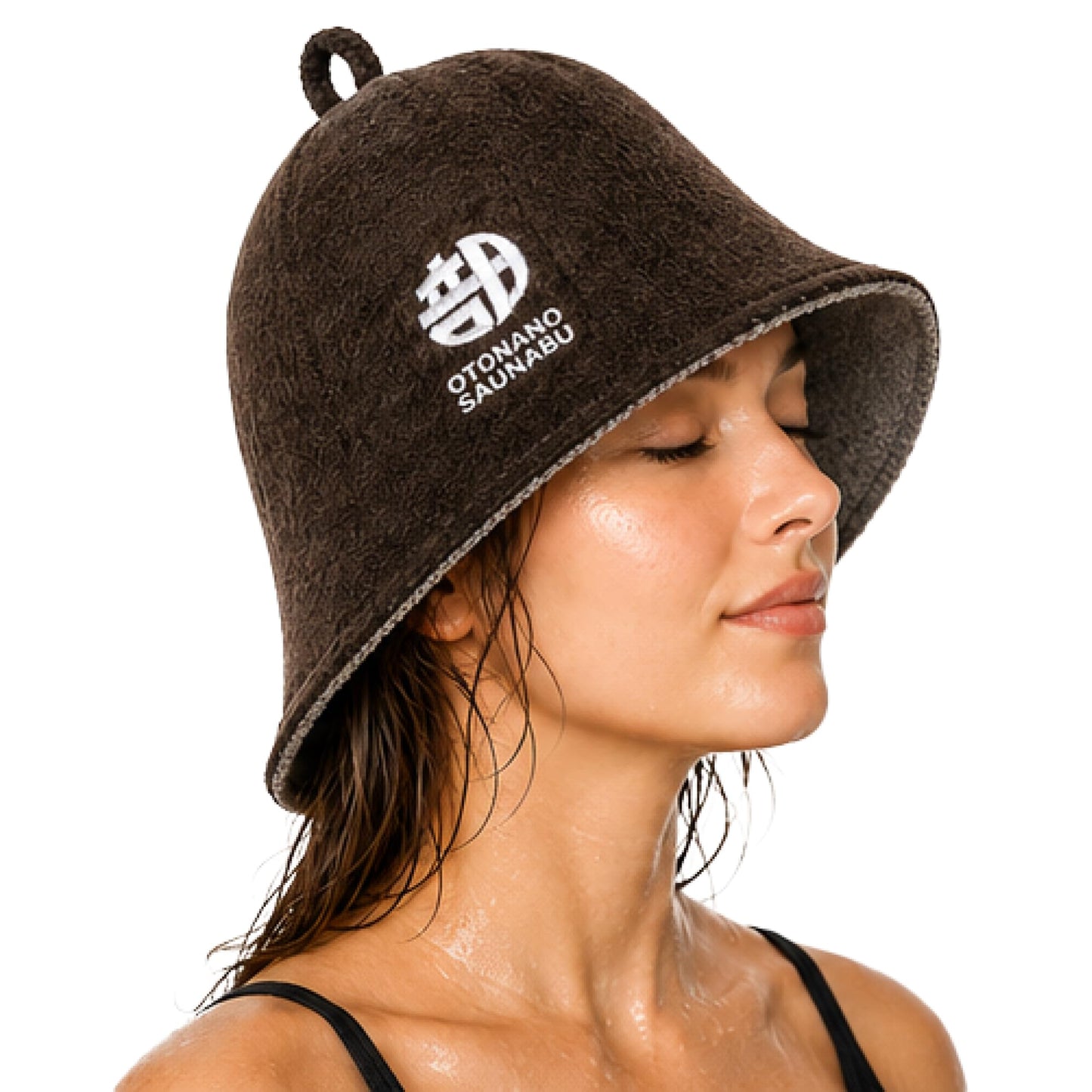 OTONANOSAUNABU Brown Sauna Hat – Japanese Design, 100% Wool Felt,Double-Layer Reversible Sauna Cap for Men & Women,Heat Protection Finnish Banya Hat