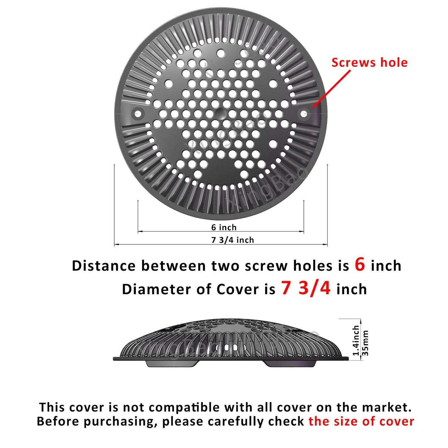WG1048E White Pool Main Drain Cover Replacement Compatible with WG1048E for Suction and Dual Outlet Cover Replacement for Pools