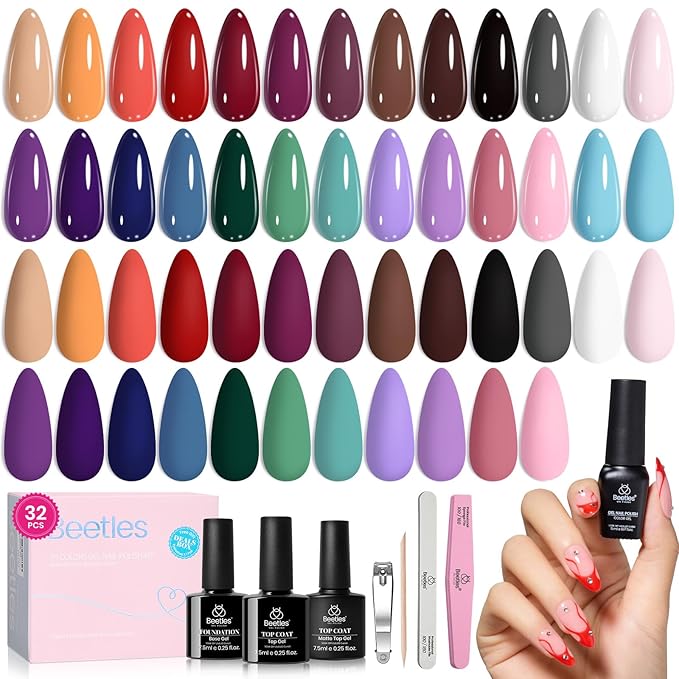 Beetles 25 Colors Gel Polish Set - Urban Rhythm Collection,Pink Red Blue Green Spring Gel Nail Polish Set with 3Pcs Base Top Coat Nail Art UV LED Soak Off DIY Salon Manicure