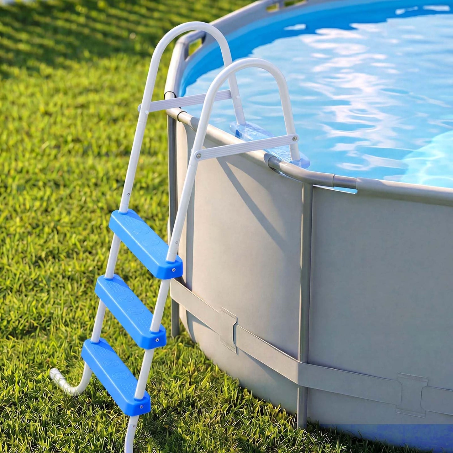 VEVOR Above Ground Pool Ladder, 3-Step Steel A-Frame Swimming Pool Stairs for 36 in High Wall, 300 lbs Capacity Entry/Exit Steps with Secure Non-Slip Sturdy Wide Step, Easy Setup, White & Blue