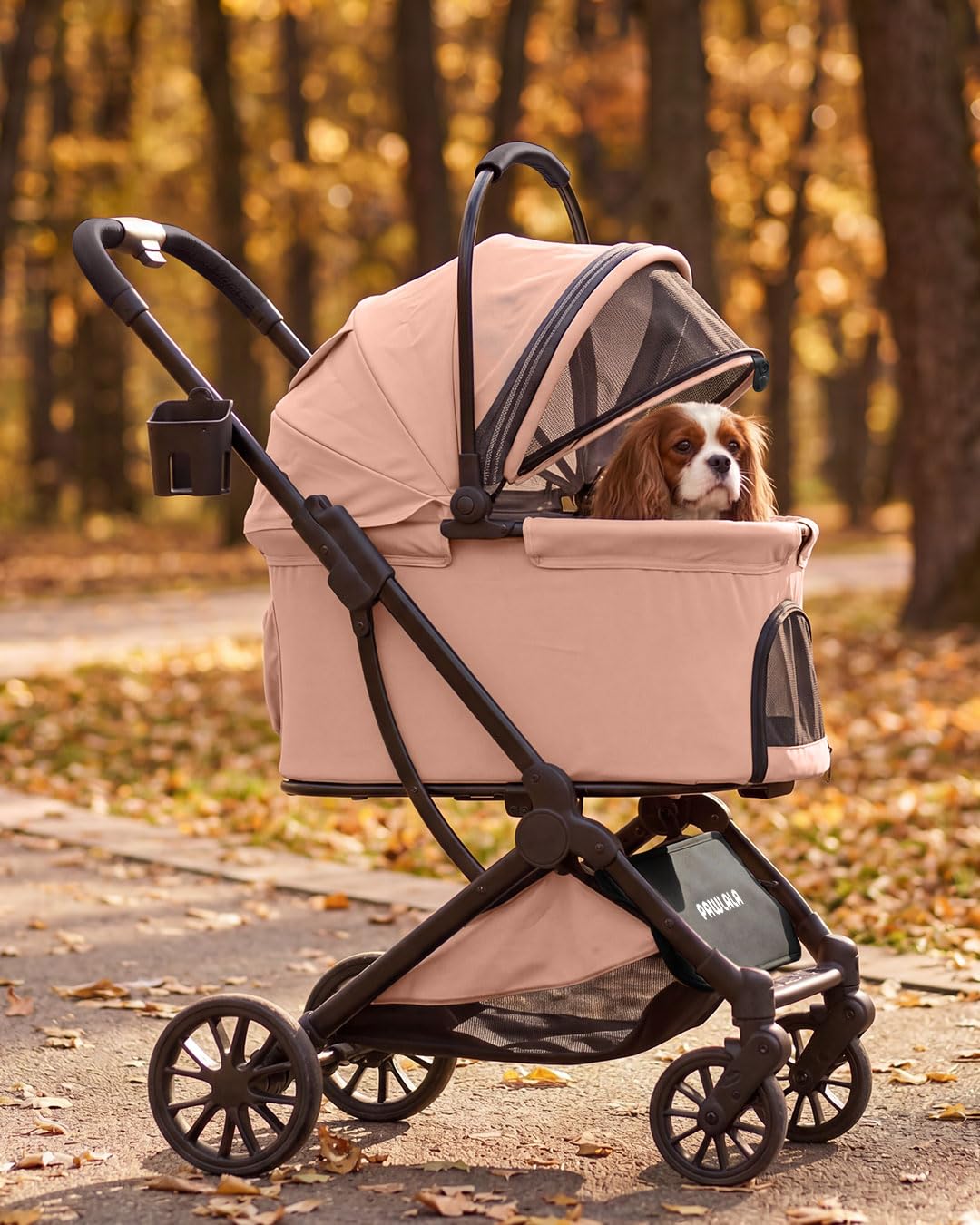 PAWLALA Pet Stroller with Detachable Carrier for Small & Medium Dogs & Cats, Smooth Comfort Ride with Shock-Absorbing Suspension, Foldable Dog Stroller, Compact Storage (Peach Pink)