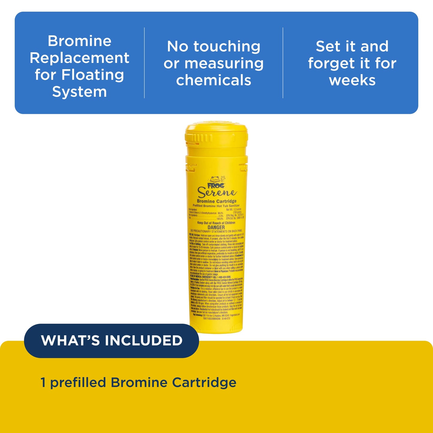 FROG Serene Replacement Bromine Cartridge for use with Hot Tub FROG Serene Floating Sanitizing System - Prefilled for Quick & Easy Hot Tub Maintenance - 1 Pack