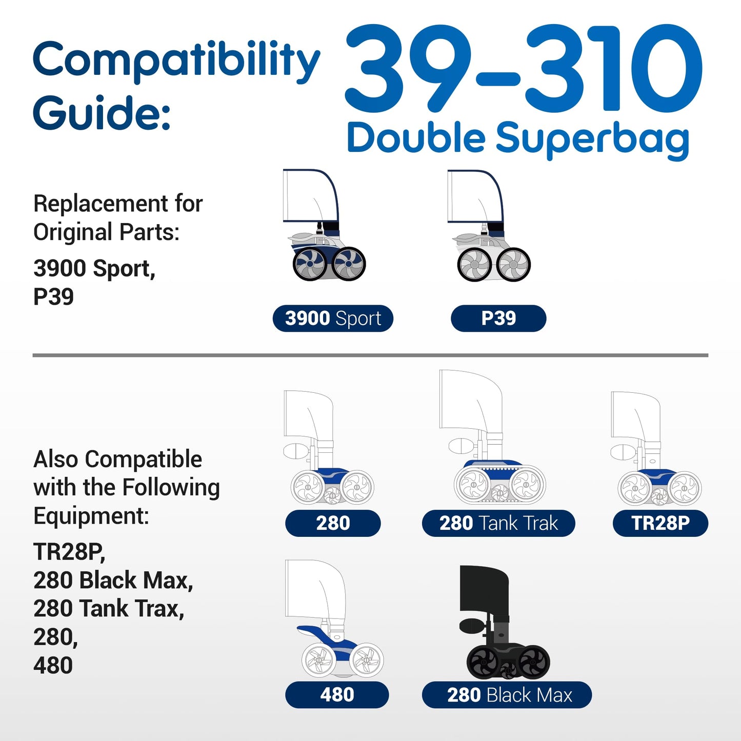 MUSCCCM 3900 Sport Double Chamber Design 39-310 Pool Cleaner Bags，Double Chamber and Pull-Tape Design Fit 3900 Sport,P39 and 480 280 Pool Cleaners(2 Pack)