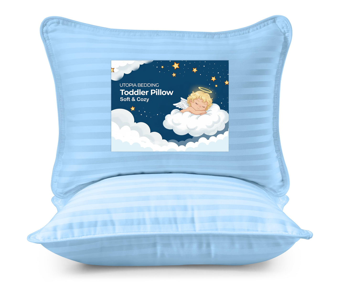 Utopia Bedding Toddler Pillow (Light Blue, 2 Pack), 13x18 Small Kids Pillow for Sleeping, Soft and Breathable Cotton Blend Shell, Ideal for Toddler Bed and Travel (Intended for Age 2 and up)