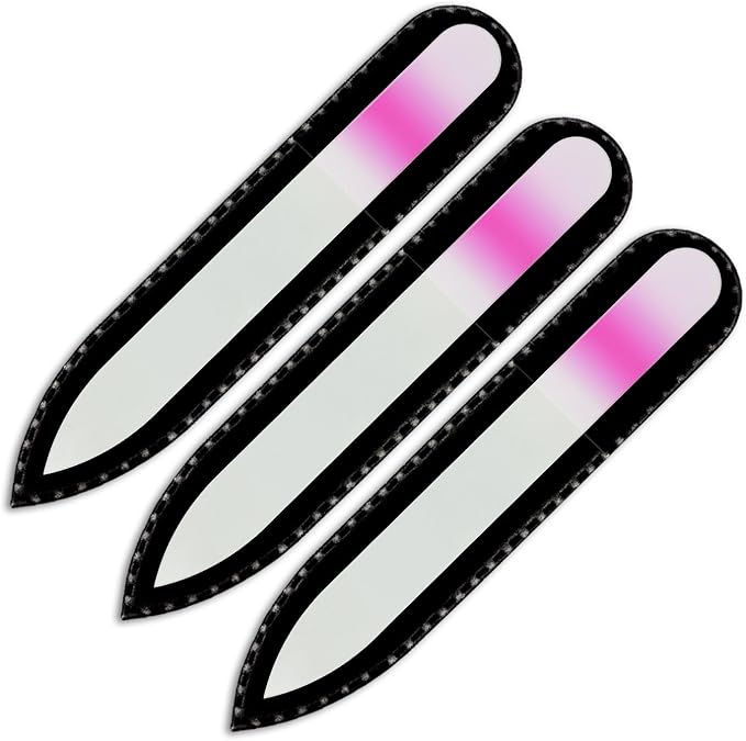 Mont Bleu Rainbow Crystal Nail File in Black Pouch - Small - Purse Size - Czech Tempered Glass - Handmade in Czech Republic - Smooth & Gentle Filing