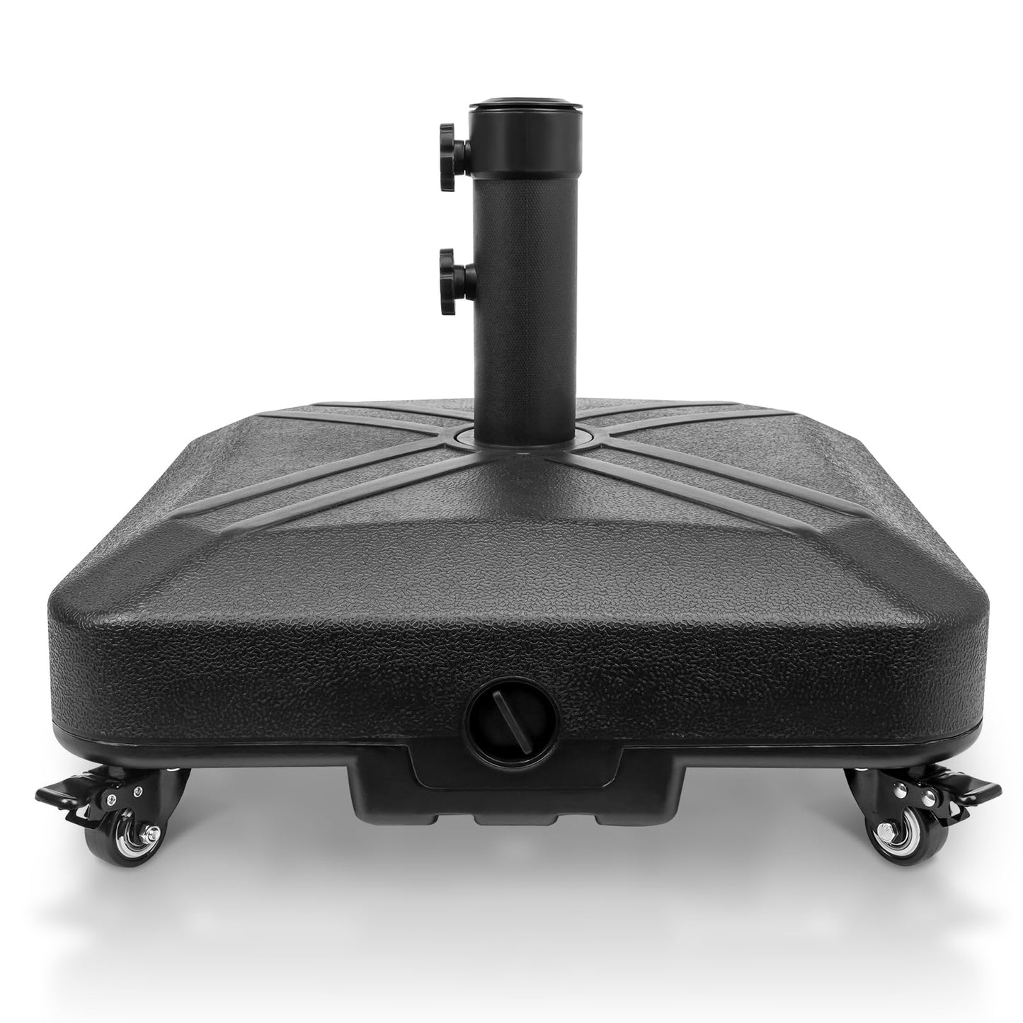 RAOKUKH Patio Umbrella Base Heavy Duty with Wheels Square Market Stand for Outdoor 4 Locks 2 Knobs 125lb Capacity, Black