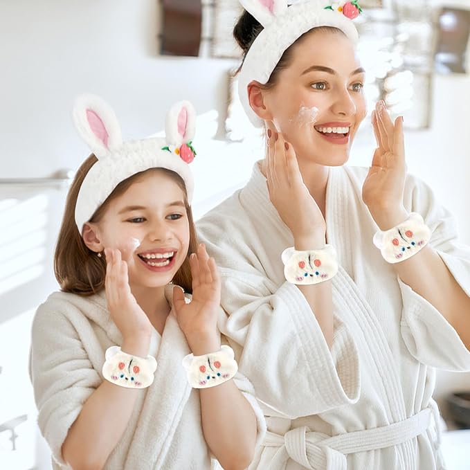 CAVETEE 3 Piece Cute Headband Set - Spa Cosmetic Elastic Headband, Wristband for Women, Face Skincare and Shower