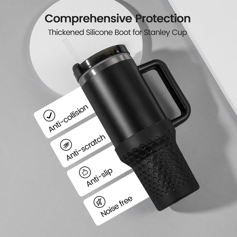 GardTok 40 OZ Silicone Boot Cover for Stanley Cup Accessories,Silicone Water Bottle Sleeve for Stanley Quencher H2.0 and Quencher Adventure Tumbler Cup (40oz, Black)