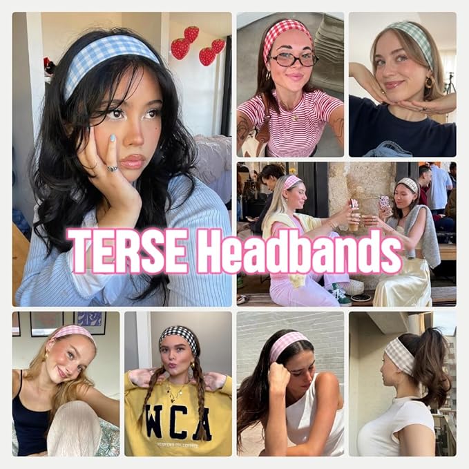 TERSE Plaid Headbands for Women Trendy Hair Accessories: Cute Head Bands for Women's Hair Fashion Hairbands 6PCS