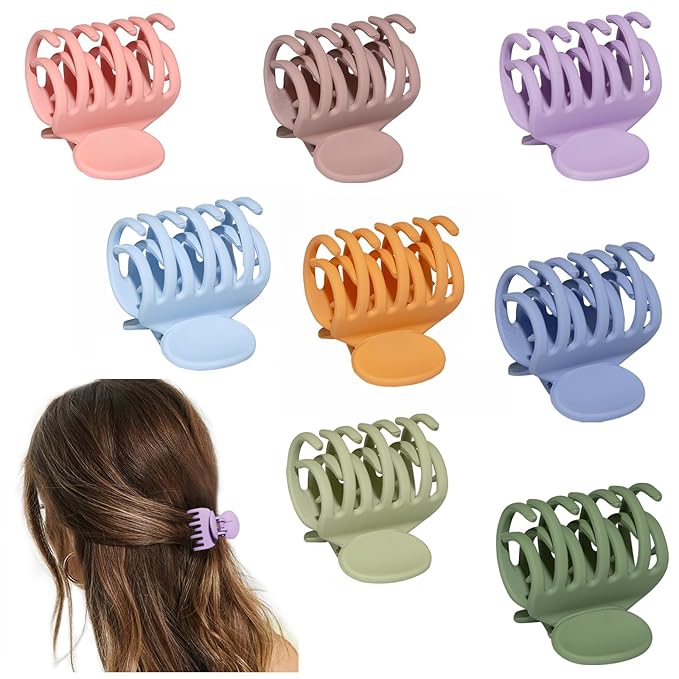8PCS Claw Clips for Thin Hair Women, 1.6" Matte Medium Hair Claw Clips for Thin Fine Thick Hair Strong Hold Double Row Teeth Hair Clips Cute Jaw Clamps Short Hair Styling Accessories (Bright Color)