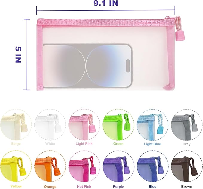 Mesh Pouches (24 Pack), Small Mesh Bags with Zipper Nylon Makeup Pouches Bag Cosmetic Pouch Travel Purse Organizer Insert Diaper Inside Bag Organizers Home Organizing Size See Through Cute Colors