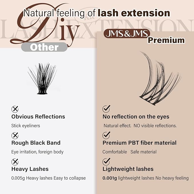 JMS&JMS Lash Clusters Kit D Curl Lash Lift Kit Wispy Natural Lash Clusters with Lash Bond and Seal Eyelash Applictor Lash Remover Lash Extension Kit for Beginner (8-18mix)