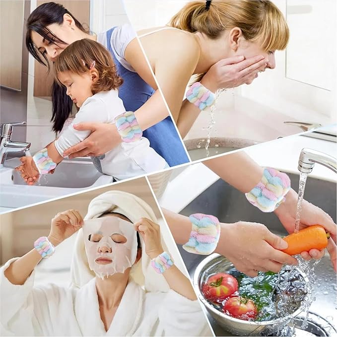 2 Pairs Wrist Washband for Women Washing Face, Wrist Spa Washband Absorbent Wristbands, Prevent Liquids from Spilling Down Your Arms