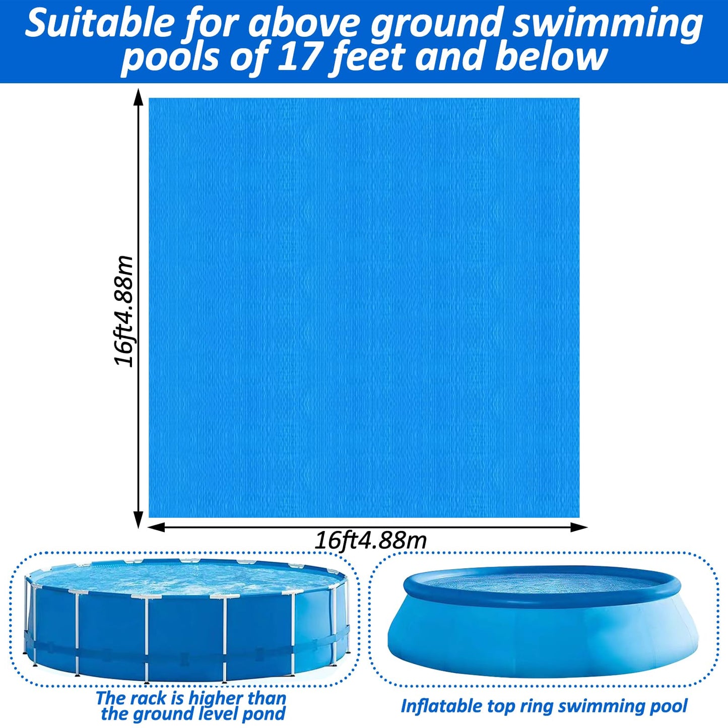 16Ft Pool Ground Cloths,Heavy-Duty Swimming Pool Waterproof PE Swimming Pool Liner Pad for Protect Above Ground Pool Blankets for 6ft to 15ft Frame Above Ground Pools Accessories Prevents Punctures