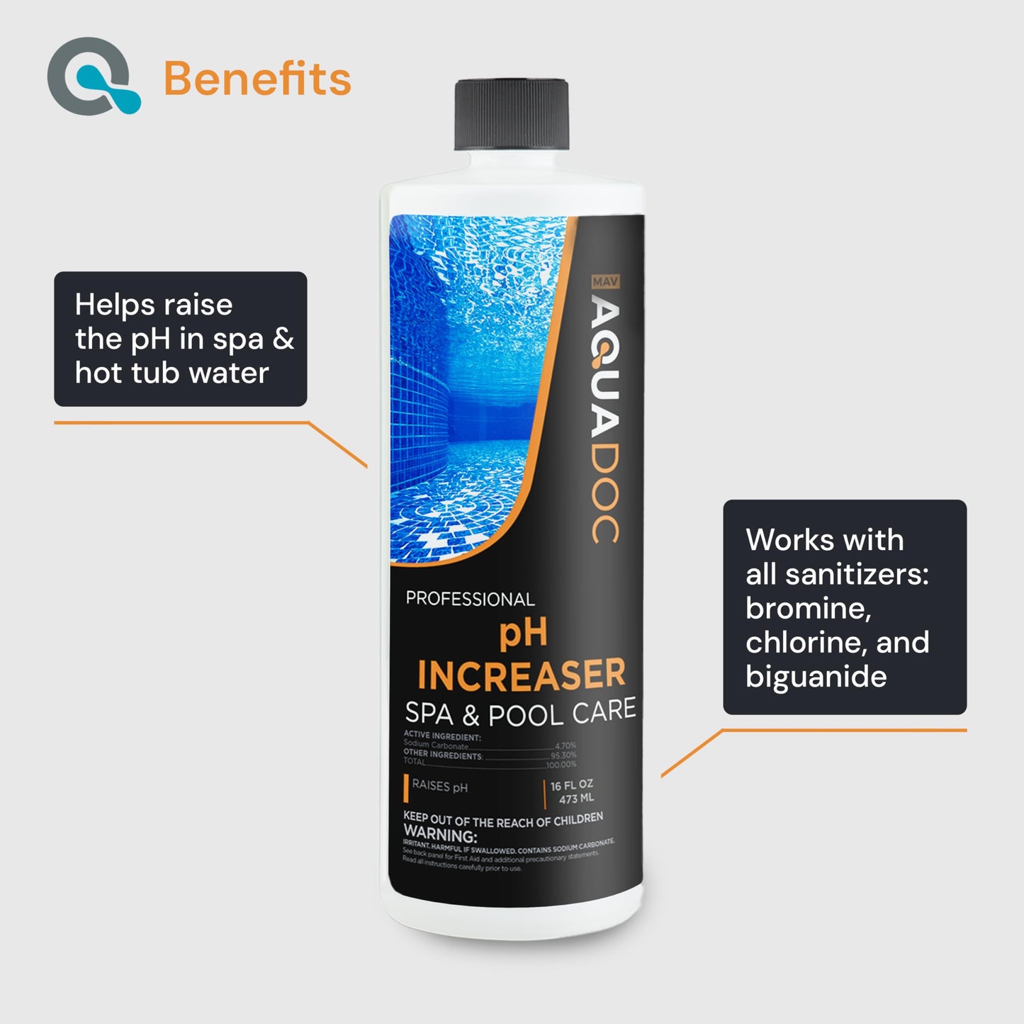 AquaDoc Spa pH Increaser for Hot Tub - 16oz - Spa pH Up for Water Balance - Hot Tub Chemicals Made in USA