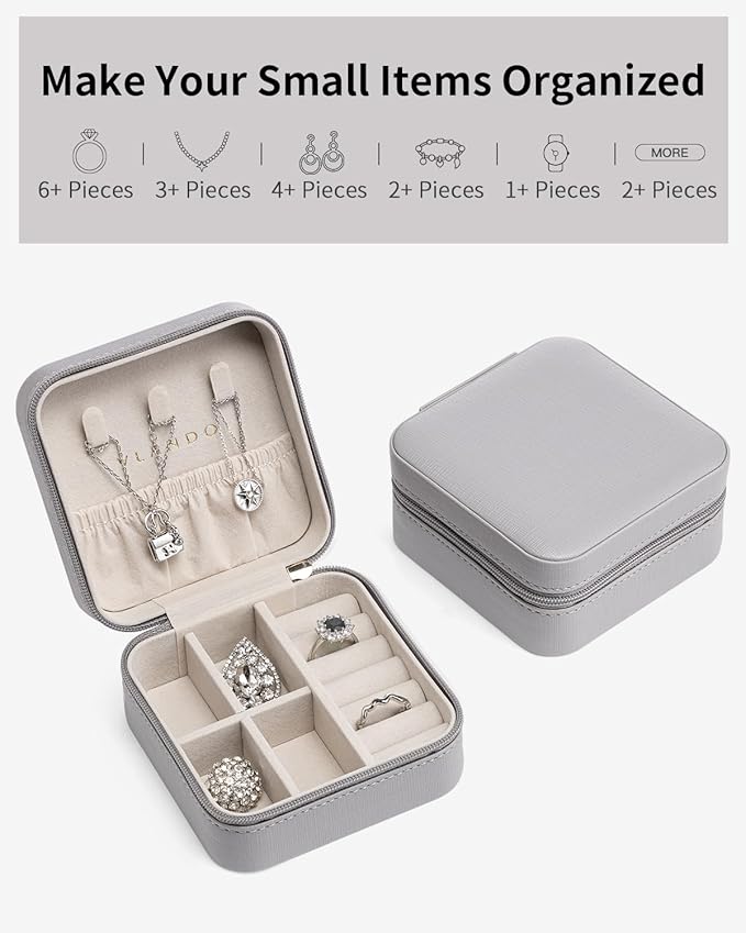 VLANDO Travel Jewelry Case - Teacher Appreciation Gifts for Women - Small Jewelry Travel Organizer Box Travel Essentials Gift for Teen Girl Women - Grey