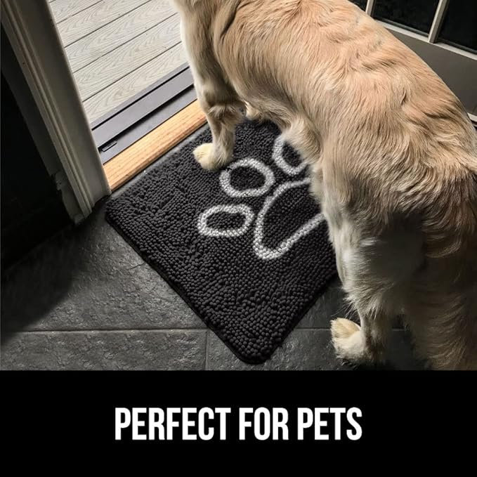 GORILLA GRIP SoakSTOPPER Dog Door Mat, 48x30 Machine Washable Rug Absorbent Doormat Captures Moisture Mud Dirt, Quick Dry Soft Chenille Entryway Rugs Indoor Entrance Mats for Dog Paws, Black White