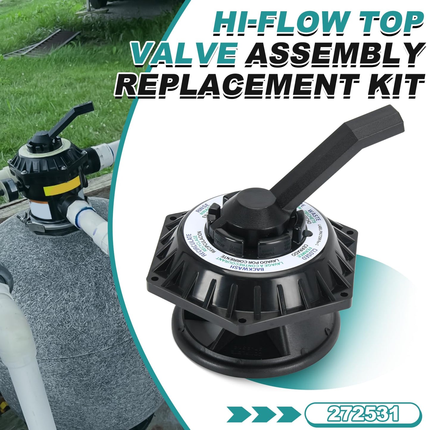 272531 Top Valve Assembly Replacement Kit Compatible with 6-Way 1-1/2 inch Hi-Flow Pool and Spa Multiport Valve, Replace 262504 262505 262506 (272531)