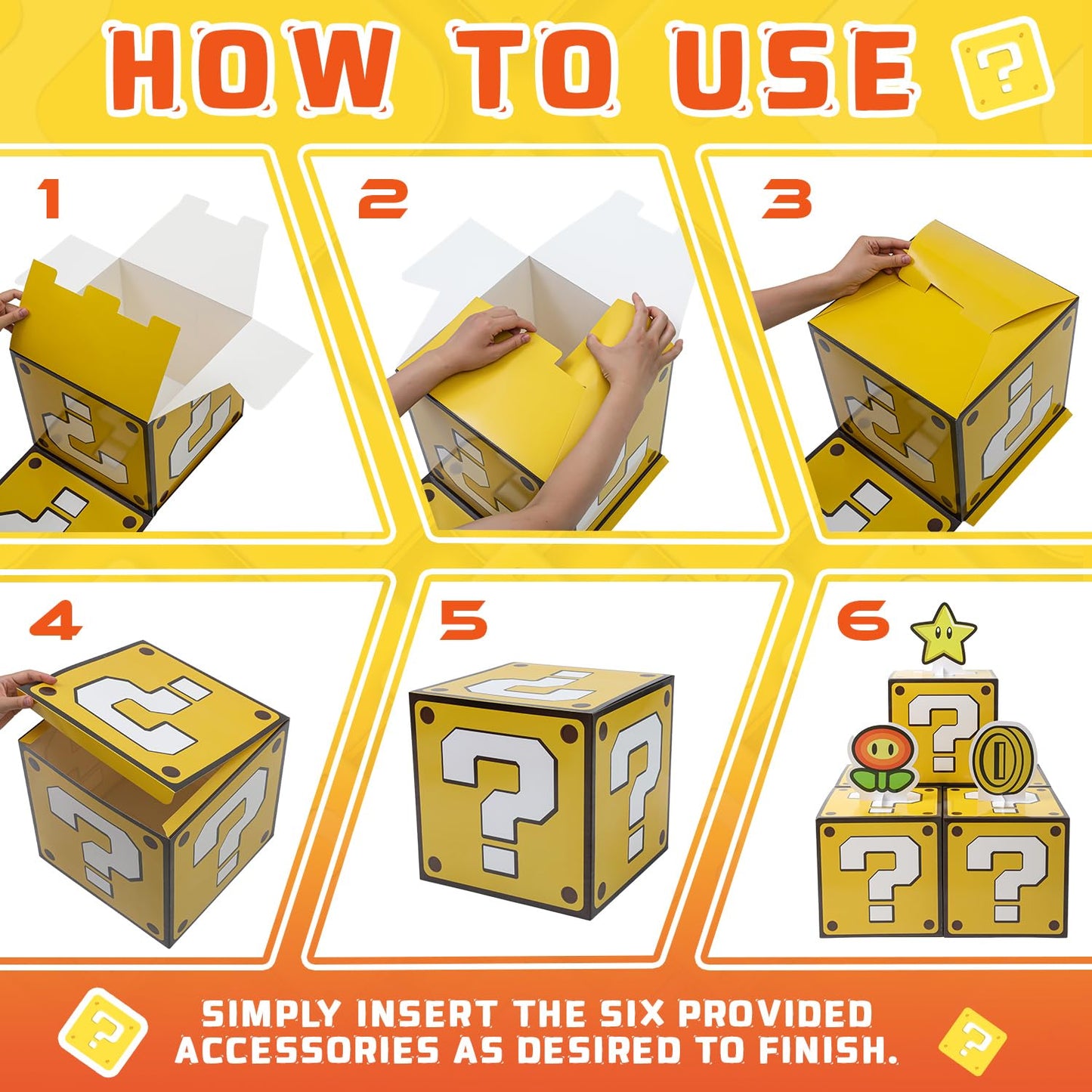 Seozio 6PCS Big Party Boxes with 6 Set Centerpieces, Question Brick Pipe Boxes for Birthday Party Decorations Game Party, Christmas Halloween Classroom Supplies Favor. (11.8 x 11.8 Inch)
