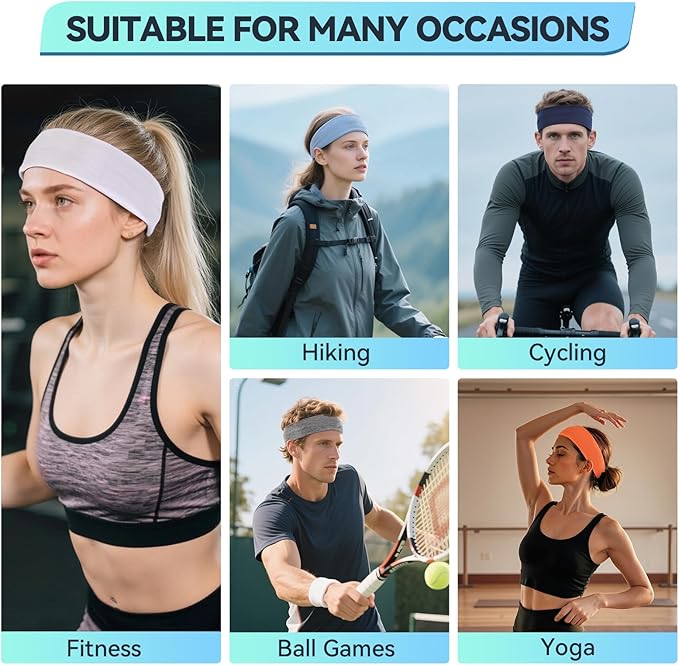 14 PCS Headbands for Women, Soft Elastic Hairbands, Fashion Non-Slip Cotton Sweat-Absorbent Sports Head Bands for Daily Workout, Running, Yoga, Makeup